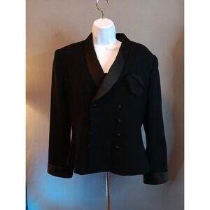 Kasper For ASL 12 Women's Double Breasted Shawl Lapel Black Blazer Lined Pockets